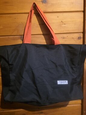 Black Tote Bag with Orange Straps